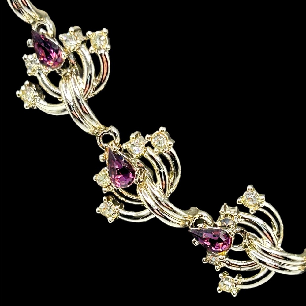 Rare Vintage Duane Purple Rhinestone Necklace Earring Set - Picture 6 of 14